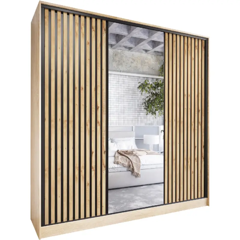 Dagaanbieding Schuifkast met spiegel LIPI A 200 sonoma / wotan eik / zwart