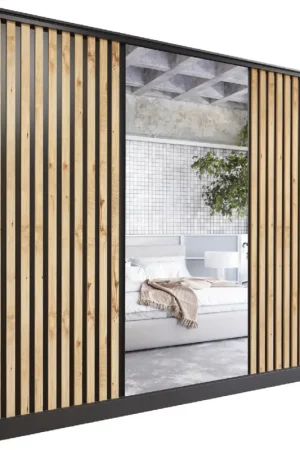 Aanbieding Schuifkast met spiegel LIPI B 250 zwart / wotan eik