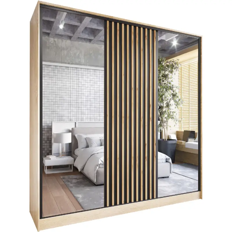Premium Schuifkast met spiegel en laden SOLI D 180 sonoma / eiken wotan / zwart