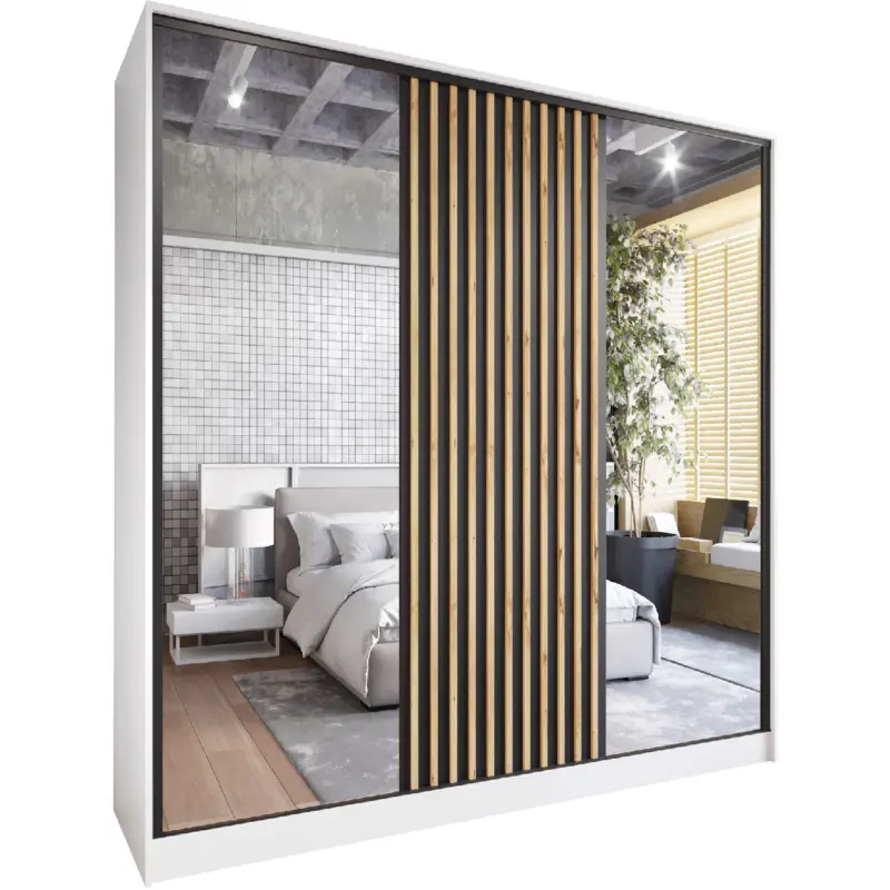 Schuifkast met spiegel SOLI A 200 wit / eiken wotan / zwart Snelle Levering
