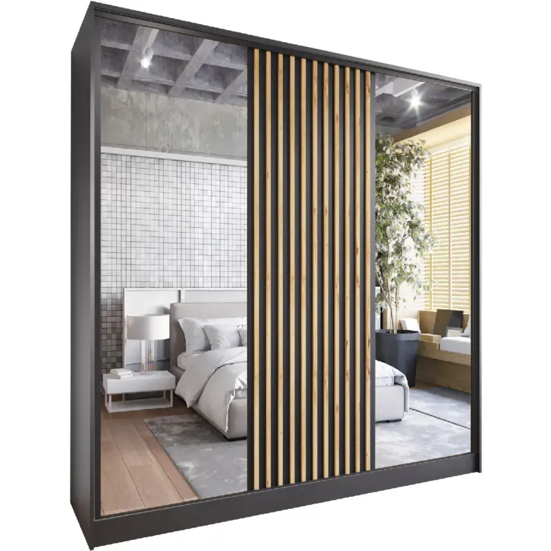 Merkproduct Schuifkast met spiegel en laden SOLI C 200 zwart / eiken wotan