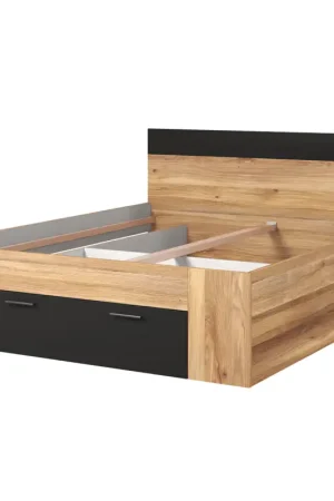Bed met laden 160x200 DELTA BE91 mauvella eikenhout / zwart Laatste Kans