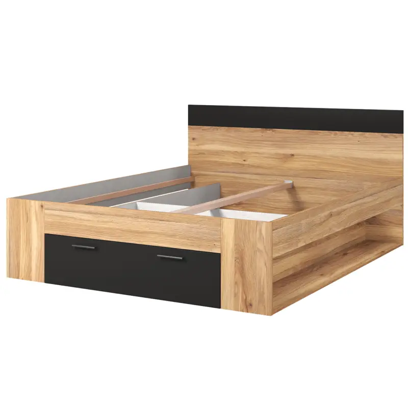 Bed met laden 160x200 DELTA BE91 mauvella eikenhout / zwart Laatste Kans
