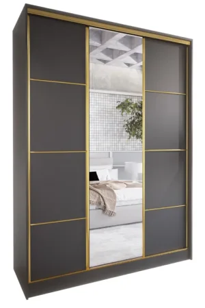 Schuifkast met spiegel en lades TRIVI D 150 zwart / goud Shop Nu