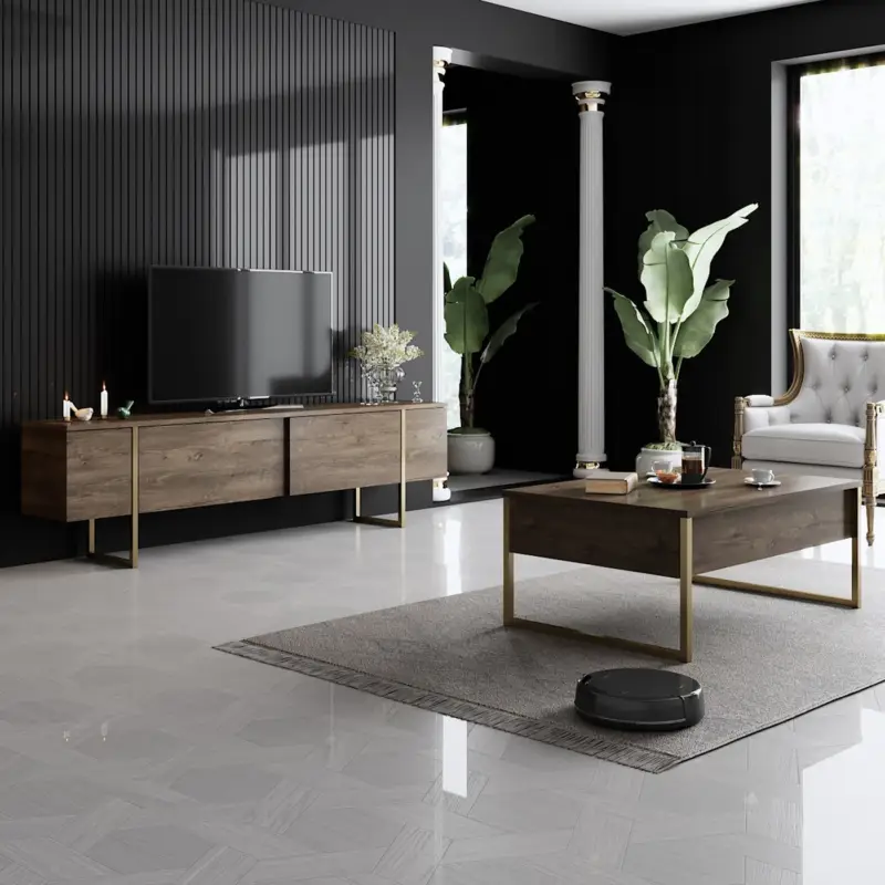Woonkamermeubelset Luxe Walnoot/Goud Set van 2 Superprijs
