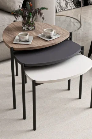 Betaalbaar Salontafel Lenny Wit/Antraciet/Walnoot Set van 3