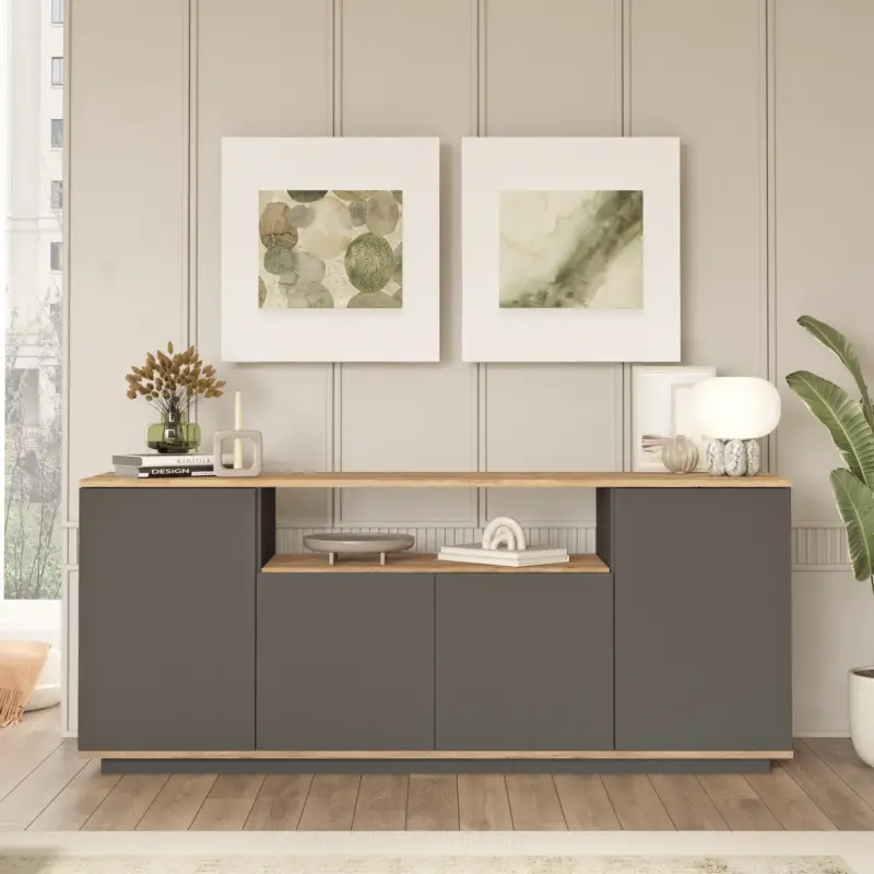 Dressoir Filizoren Antraciet/Naturel 180cm Koop Online