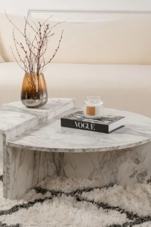 Betrouwbaar Salontafel Orion Wit Marmerlook Ø90cm