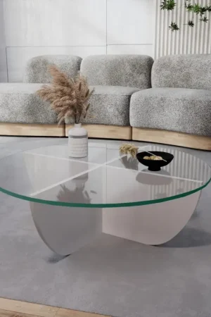 Direct Beschikbaar Salontafel Lily Glas/Wit Ø90cm