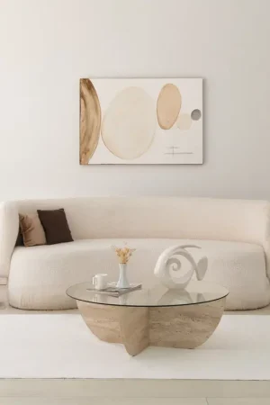 Beperkt Aanbod Salontafel Lily Glas/Travertinlook Ø90cm