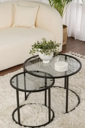 Aanbieding Salontafel Aurum Ø60/Ø42cm Zwart/Smoke Set van 2