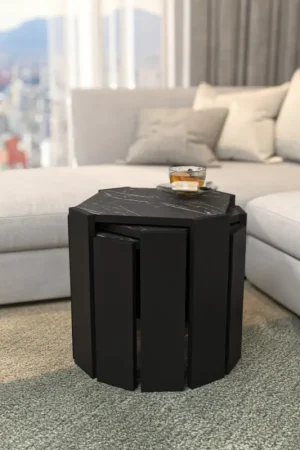 Betaalbaar Salontafel Lori Zwart Marmerlook Set van 3