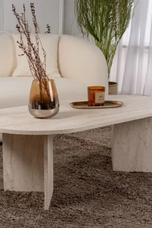 Actieprijs Salontafel Sable Ovaal Travertinlook 120cm