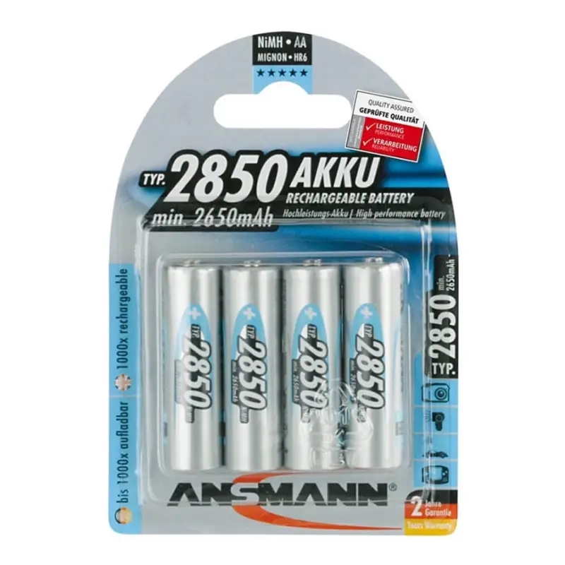 Snelle Levering Ansmann 07522 Mignon AA - 4 st. Oplaadbare batterijen NiMH/1,2V/2850mAh