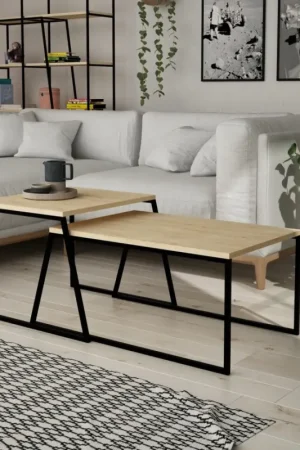 SET 2x Koffie Tafel PAL beige/zwart Bestel Nu