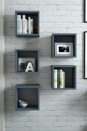 SET 5x Wandplank BOX blauw Koop Online