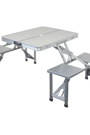 Direct Beschikbaar Opvouwbare kampeertafel met stoelen wit/mat chroom