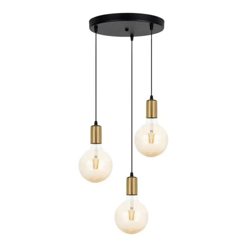 Bestel Nu Hanglamp aan een koord MIROS 3xE27/60W/230V rond zwart/gouden