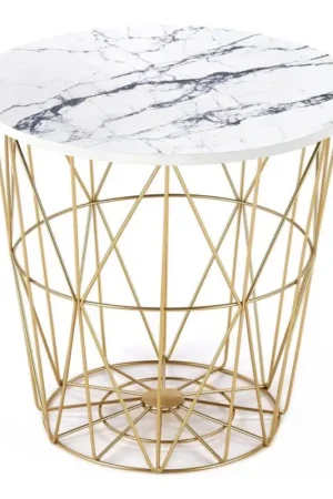 Koffie Tafel HARISSA 41x42 cm goud/wit marmeren decor Uitverkoop