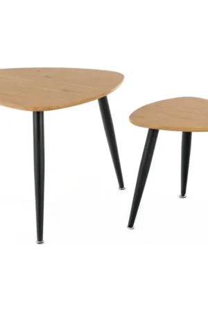 SET 2x Zijtafel NICEA diameter 40/60 cm goud eiken/zwart Must-Have