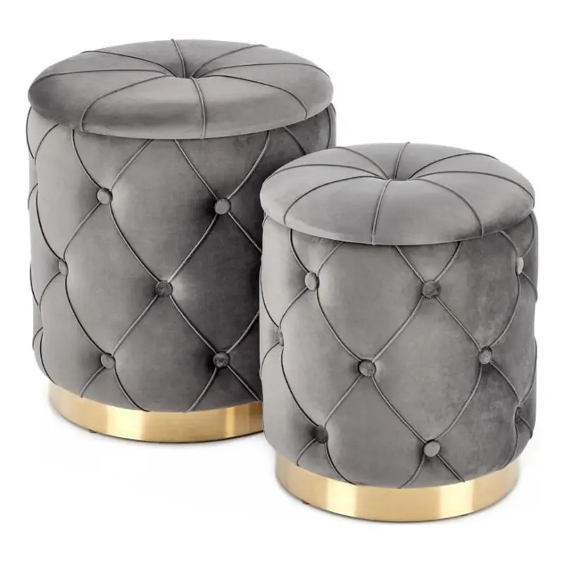 Seizoensaanbieding SET 2x Krukje POLLY diameter 40/44 cm grijs/goud