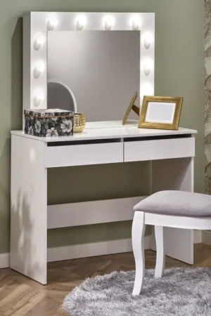 Kaptafel HOLLYWOOD met LED-verlichting 140x94 cm, wit Voordeelprijs