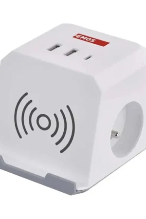 Express Levering Verlengsnoer met stekkerdoos en draadloos QI-opladen 2x USB-A + 1x USB-C 2m wit