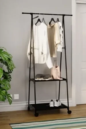 Koopje Mobiele metalen hanger met planken OLAZEN 157x85 cm zwart