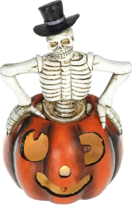 LED Decoratie HALLOWEEN LED/2xLR44/warm wit skelet in een pompoen hars Meest Verkocht