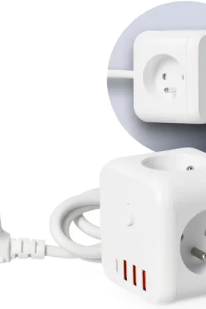 Fabrieksprijs Verlengsnoer kubus met schakelaar LINEA 3x230V + 4xUSB A/C wit