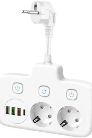 Hete Deal Stekkerdoos met schakelaar LINEA 2x230V + 4xUSB A/C SCHUKO wit