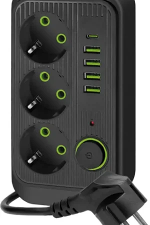 Koop Vandaag Stekkerdoos met schakelaar LINEA 3x230V + 5xUSB A/C SCHUKO 5 m zwart