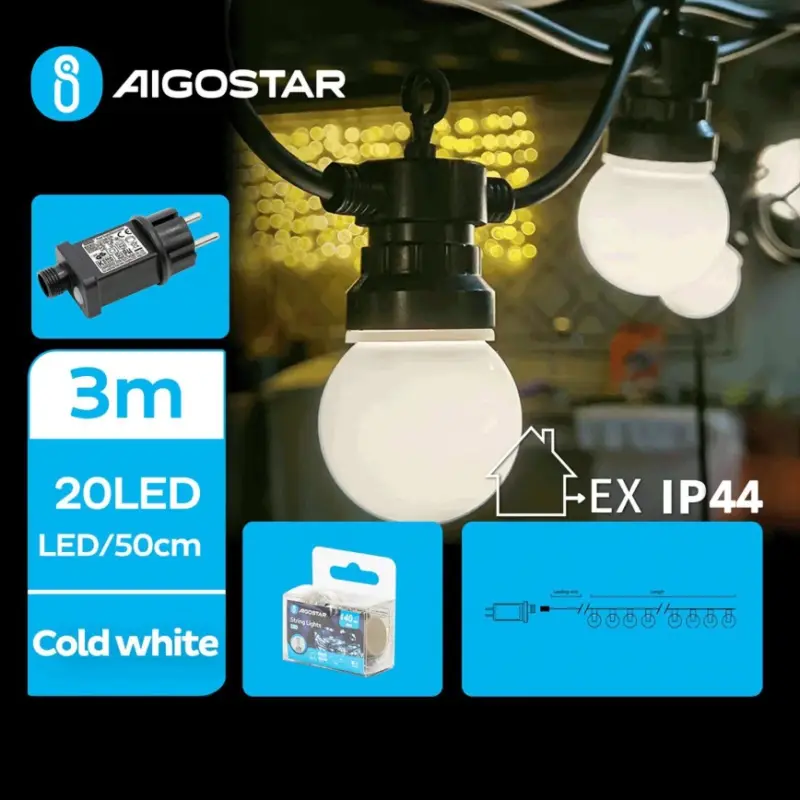 Aigostar - LED buiten decoratieve slinger 20xLED/3m IP44 koud wit Weekendaanbieding