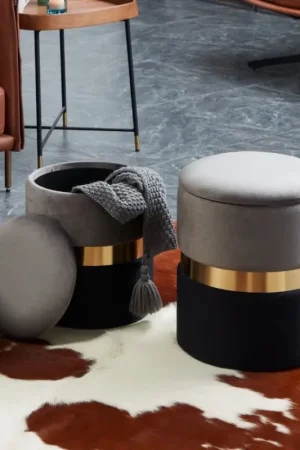 Uitverkoop Eglo - SET 2x Krukje diameter 31,5/36 cm grijs/zwart/goud