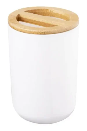 Weekendaanbieding Aqualine - Tandenborstelhouder SNOW wit/bamboe