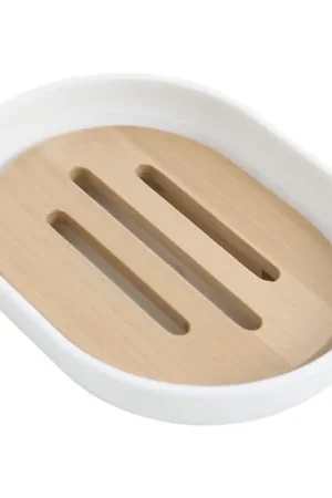 Aqualine - Zeepbakje SNOW wit/bamboe Speciale Aanbieding