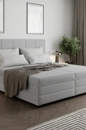 Gestoffeerd bed ISABEL 180x200 met verenmatras en opbergruimte, lichtgrijs Populair