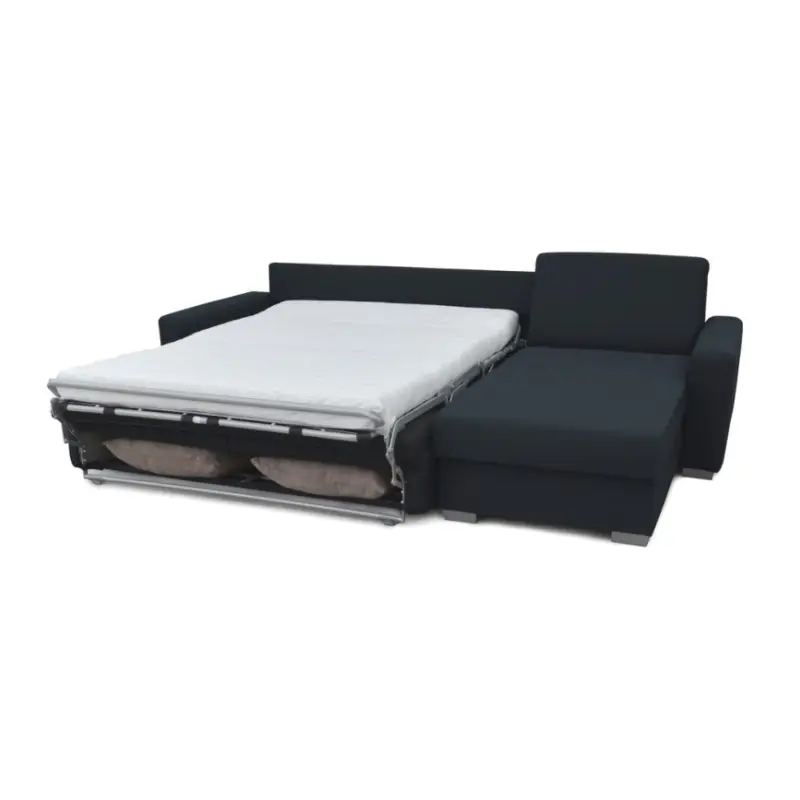 Koop Online Uitschuifbare hoekbank voor dagelijks gebruik met opbergruimte, L-vormig, LEKA, rechts, blauw