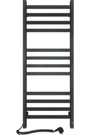 Hoge Kwaliteit Handdoekradiator voor badkamer met thermostaat AVANGARD 227W 120x48cm zwart, links
