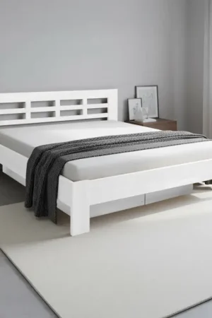 Tweepersoonsbed van massief hout met opbergruimte ANGELA 180x200 cm wit Actieprijs