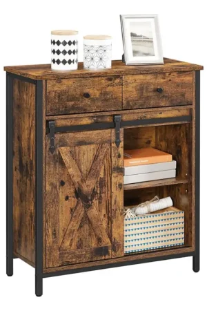 Lage Kosten Dressoir met schuifdeuren en lades FIRA bruin/zwart