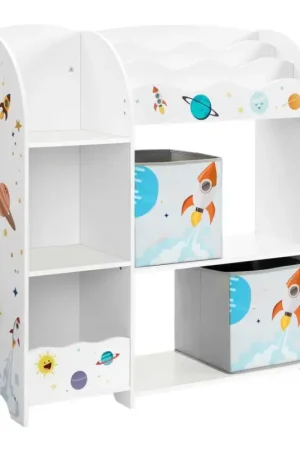 Kinderboekenplank met stoffen dozen ANET wit Direct Verzonden