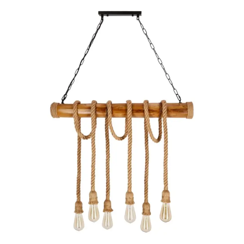 Kroonluchter aan ketting VINT 6xE27/40W/230V bamboe Superprijs