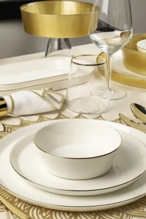 26-delige serviesset, wit/goud, porselein Nieuw