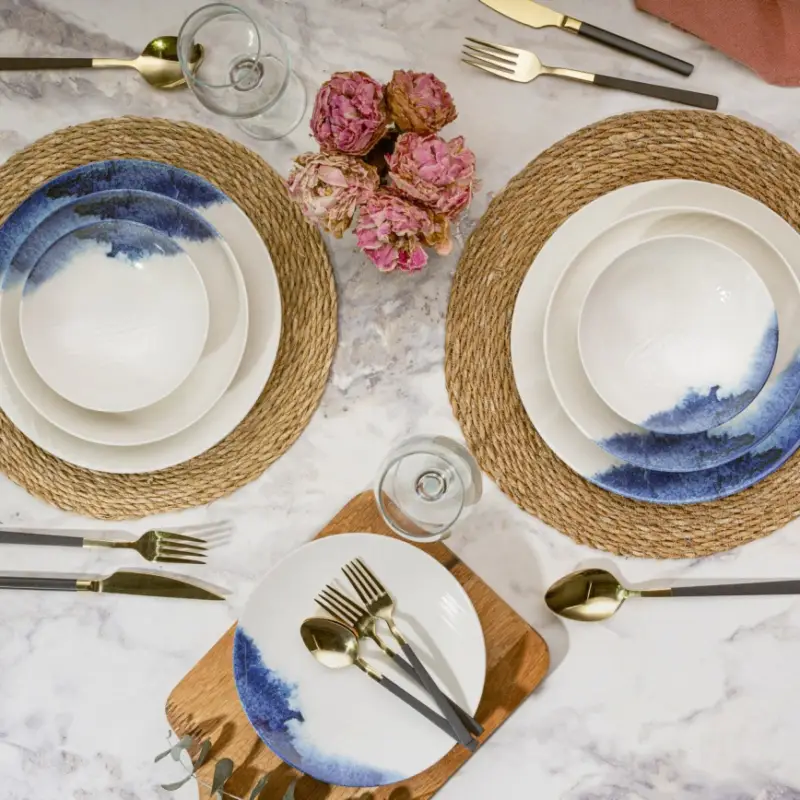 Express Levering Serviesset 24-delig crème/blauw/porselein
