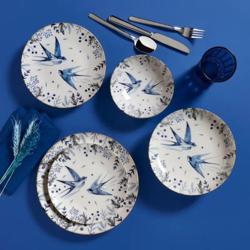 Seizoensaanbieding Serviesset 24-delig wit/blauw/porselein