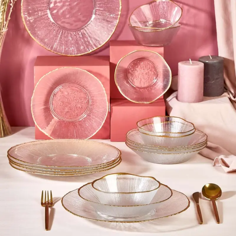 Eettafelset 18 st. helder/goud/glas Premium