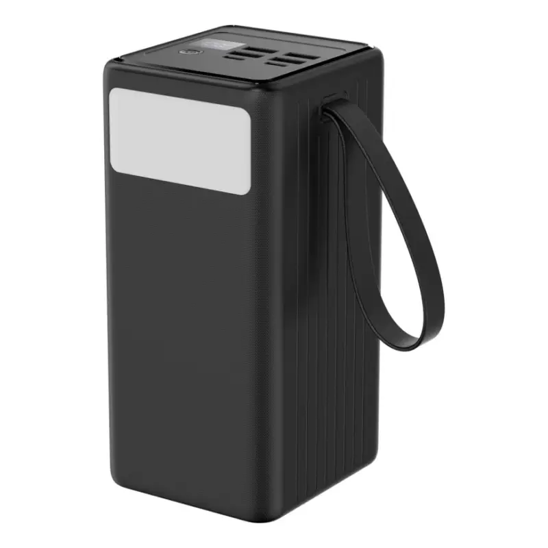 Powerbank 60000 mAh 65W Power Delivery 4xUSB-A + 2xUSB-C met LED Zaklamp met haak en magneet en USB-C kabel 1m zwart Direct Beschikbaar