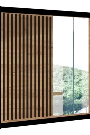 Actieprijs Kledingkast met spiegel SANTINO 203x215 cm craft eiken/zwart