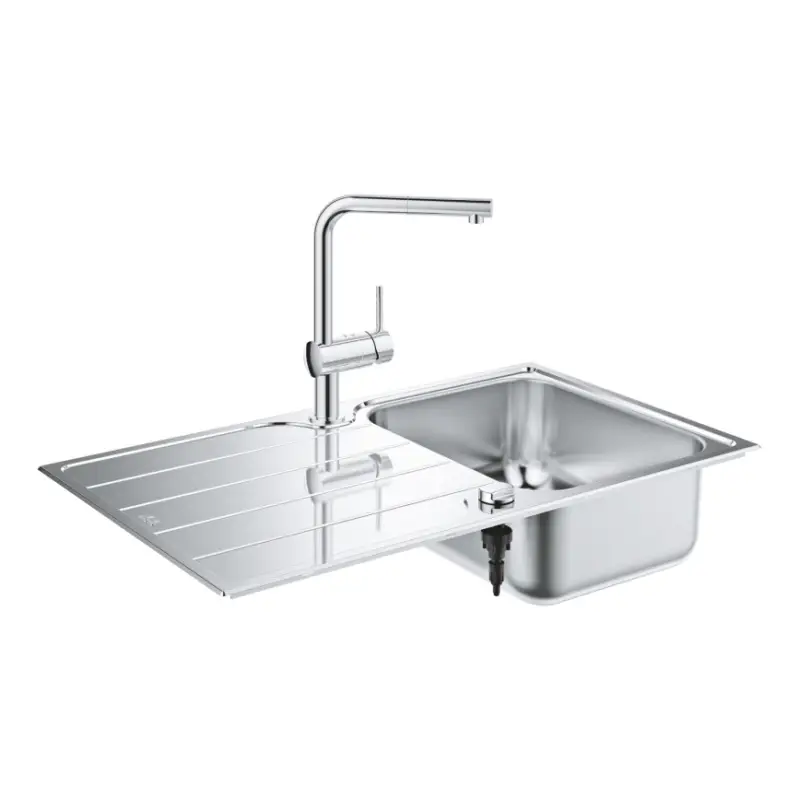 GROHE 31573SD1 - Set keukenspoelbak K500 met afdruipplaat en kraan A, 86×50 cm, roestvrij staal Beperkte Voorraad